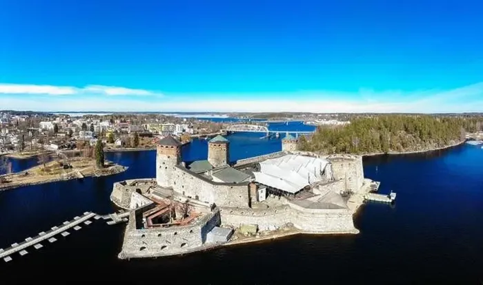 Framed Print : Beautiful aerial view of Olavinlinna Framed Print : Beautiful aerial view of Olavinlinna