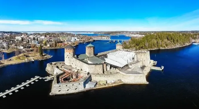 Framed Print : Beautiful aerial view of Olavinlinna Framed Print : Beautiful aerial view of Olavinlinna
