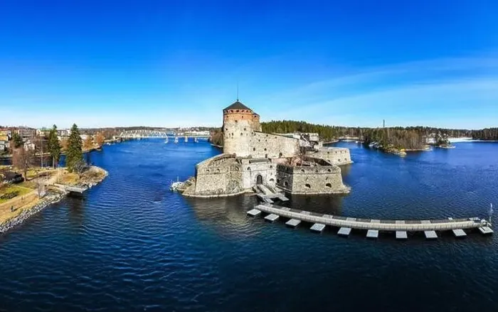 Framed Print : Beautiful aerial view of Olavinlinna Framed Print : Beautiful aerial view of Olavinlinna