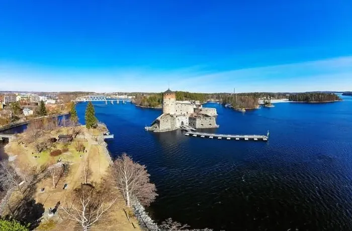 Framed Print : Beautiful aerial view of Olavinlinna Framed Print : Beautiful aerial view of Olavinlinna