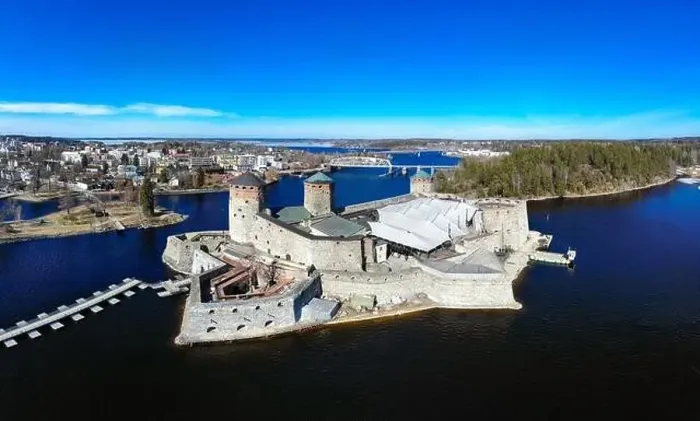 Framed Print : Beautiful aerial view of Olavinlinna Framed Print : Beautiful aerial view of Olavinlinna