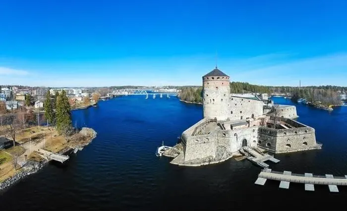 Framed Print : Beautiful aerial view of Olavinlinna Framed Print : Beautiful aerial view of Olavinlinna