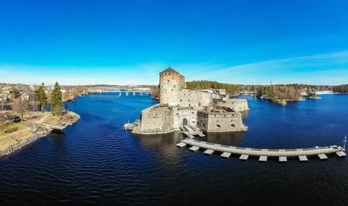 Framed Print : Beautiful aerial view of Olavinlinna Framed Print : Beautiful aerial view of Olavinlinna