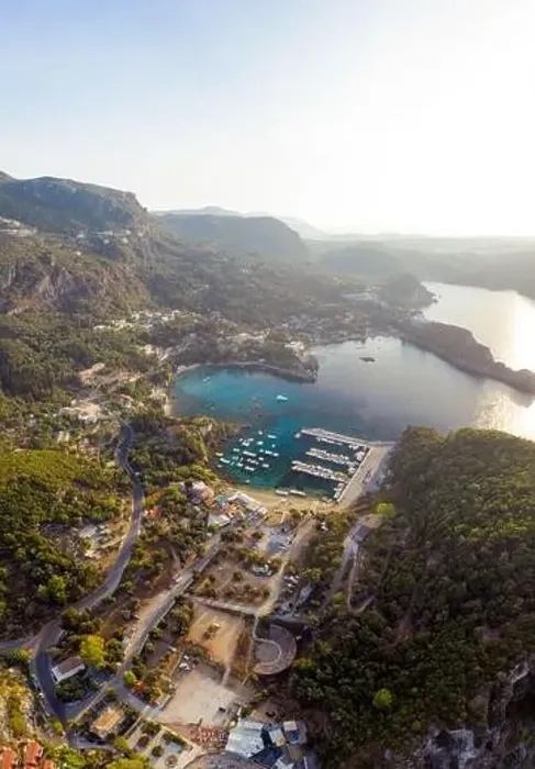 Framed Print : Beautiful aerial view on Paleokastritsa harbour on Corfu island Framed Print : Beautiful aerial view on Paleokastritsa harbour on Corfu island
