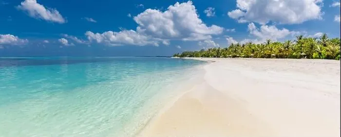 Framed Print : Beautiful beach with palm trees on tropical island beach on background blue sky with white clouds and turquoise ocean on sunny day. Exotic beach scene Framed Print : Beautiful beach with palm trees on tropical island beach on background blue sky with white clouds and turquoise ocean on sunny day. Exotic beach scene