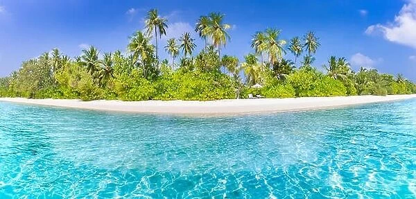 Beautiful beach. Summer holiday and vacation concept background. Inspirational tropical landscape design. Tourism and travel design. Beach panorama