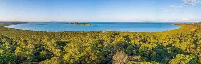 Framed Print : Beautiful coastal wetlands reserve in Hastings, Australia - aerial panoramic landscape Framed Print : Beautiful coastal wetlands reserve in Hastings, Australia - aerial panoramic landscape
