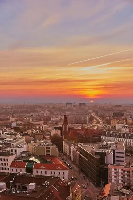 Framed Print : Beautiful, colorful sunset over Wroclaw aerial view Framed Print : Beautiful, colorful sunset over Wroclaw aerial view
