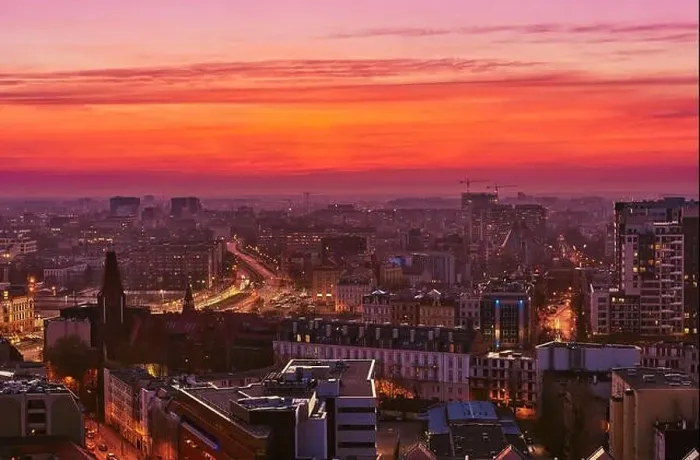 Framed Print : Beautiful, colorful sunset over Wroclaw aerial view Framed Print : Beautiful, colorful sunset over Wroclaw aerial view