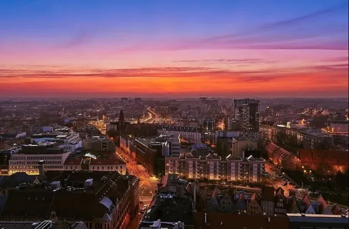 Framed Print : Beautiful, colorful sunset over Wroclaw aerial view Framed Print : Beautiful, colorful sunset over Wroclaw aerial view