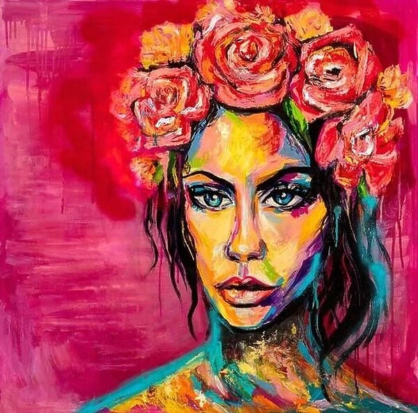 Beautiful creative painting work, woman face on the background