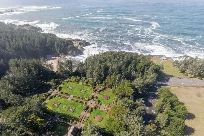 Framed Print : Beautiful english gardens in Shore Acres Oregon viewed from avobe Framed Print : Beautiful english gardens in Shore Acres Oregon viewed from avobe