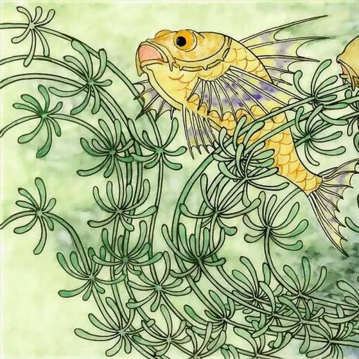Framed Print : Beautiful fish swimming among aquatic plants. Digital Sea life design on a textured background Framed Print : Beautiful fish swimming among aquatic plants. Digital Sea life design on a textured background