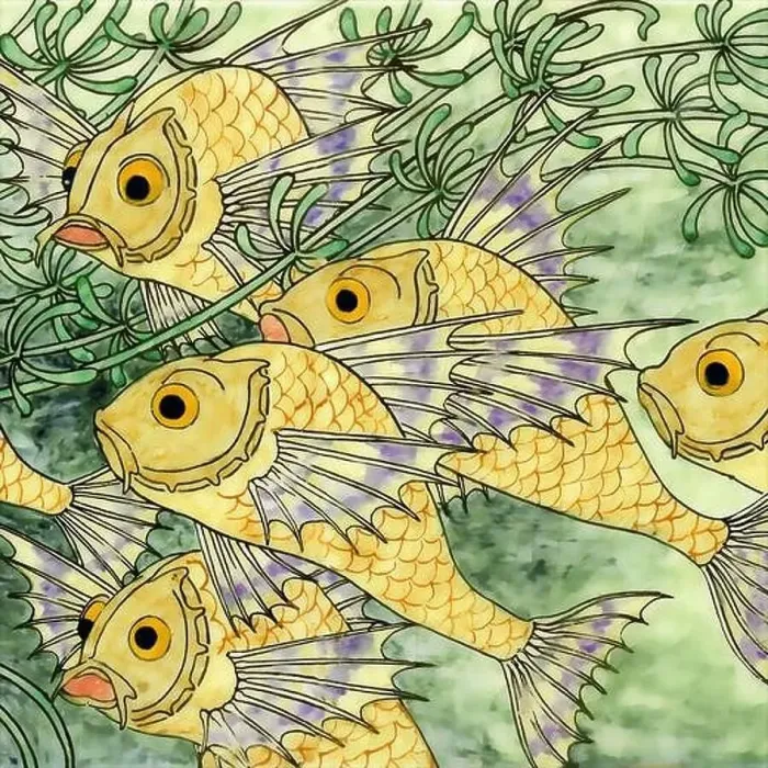 Framed Print : Beautiful fish swimming among aquatic plants. Digital Sea life design on a textured background Framed Print : Beautiful fish swimming among aquatic plants. Digital Sea life design on a textured background