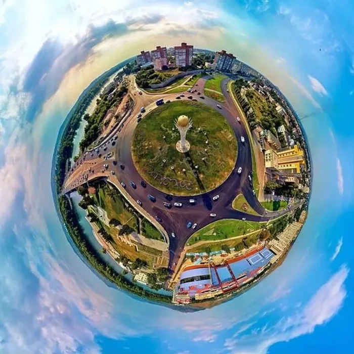 Framed Print : Beautiful futuristic panoramic (360 spherical panorama little planet) aerial drone view to city of Ust-Kamenogorsk (KZ) Framed Print : Beautiful futuristic panoramic (360 spherical panorama little planet) aerial drone view to city of Ust-Kamenogorsk (KZ)