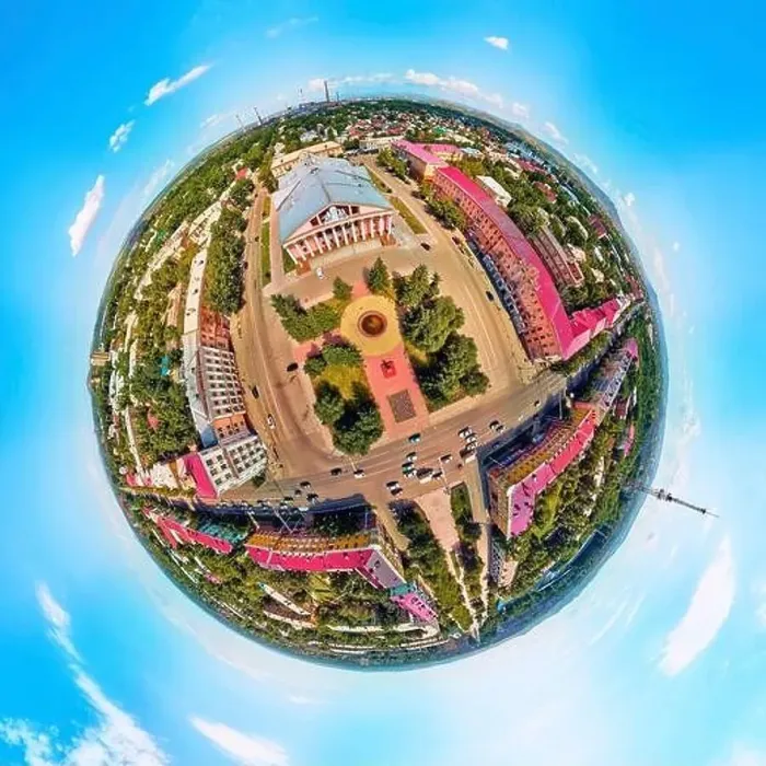 Framed Print : Beautiful futuristic panoramic (360 spherical panorama little planet) aerial drone view to city of Ust-Kamenogorsk (KZ) Framed Print : Beautiful futuristic panoramic (360 spherical panorama little planet) aerial drone view to city of Ust-Kamenogorsk (KZ)