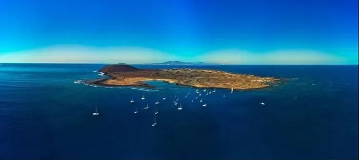 Framed Print : Beautiful high aspect aerial panoramic image of Lobos Island Corralejo Fuerteventura Framed Print : Beautiful high aspect aerial panoramic image of Lobos Island Corralejo Fuerteventura
