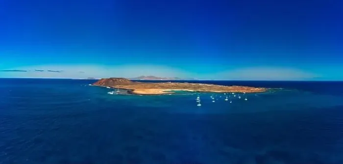 Framed Print : Beautiful high aspect aerial panoramic image of Lobos Island Corralejo Fuerteventura Framed Print : Beautiful high aspect aerial panoramic image of Lobos Island Corralejo Fuerteventura