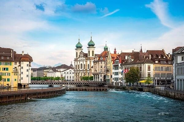 Beautiful historic city center of Lucerne with famous buildings and lake Lucerne in Canton of Lucerne, Switzerland