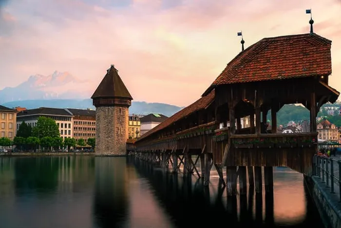 Framed Print : Beautiful historic city center of Lucerne with famous Chapel Bridge and lake Lucerne in Lucerne, Switzerland Framed Print : Beautiful historic city center of Lucerne with famous Chapel Bridge and lake Lucerne in Lucerne, Switzerland