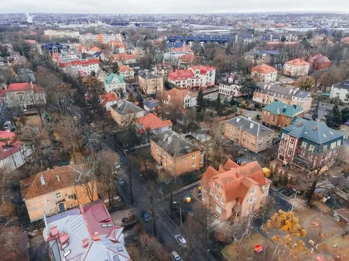 Framed Print : Beautiful houses in the old town of Kaliningrad. Old German architecture. aerial view from drone Framed Print : Beautiful houses in the old town of Kaliningrad. Old German architecture. aerial view from drone