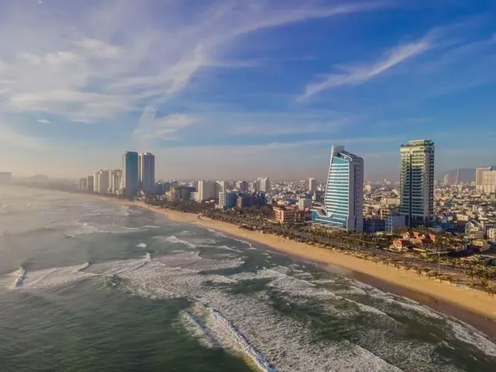 Framed Print : Beautiful My Khe beach from drone in Da Nang Framed Print : Beautiful My Khe beach from drone in Da Nang
