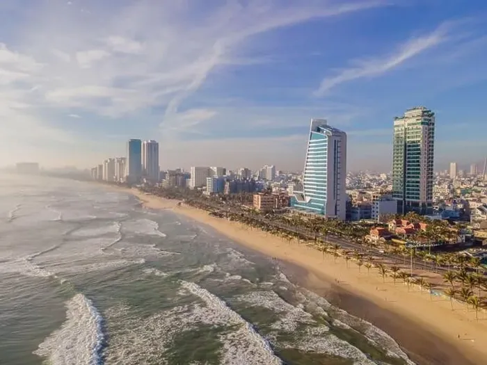 Framed Print : Beautiful My Khe beach from drone in Da Nang Framed Print : Beautiful My Khe beach from drone in Da Nang