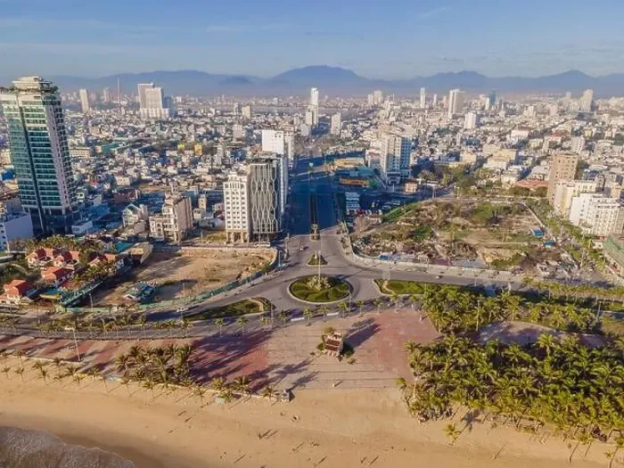 Framed Print : Beautiful My Khe beach from drone in Da Nang Framed Print : Beautiful My Khe beach from drone in Da Nang