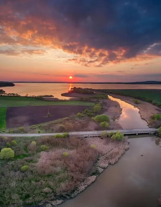 Framed Print : Beautiful landscape with fiery sunset over the lake and river near Burgas, Bulgaria. Aerial view Framed Print : Beautiful landscape with fiery sunset over the lake and river near Burgas, Bulgaria. Aerial view