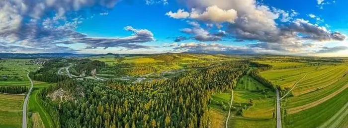Framed Print : Beautiful landscape in Podhale, Poland. Drone Panorama at sunset Framed Print : Beautiful landscape in Podhale, Poland. Drone Panorama at sunset
