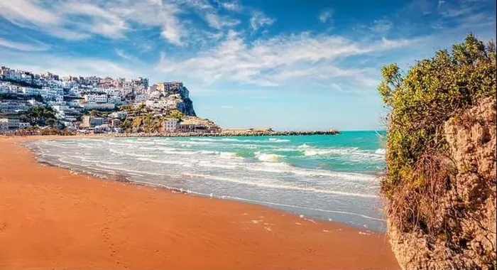 Framed Print : Beautiful marine scenery. Splendid summer view of Peschici public beach Framed Print : Beautiful marine scenery. Splendid summer view of Peschici public beach