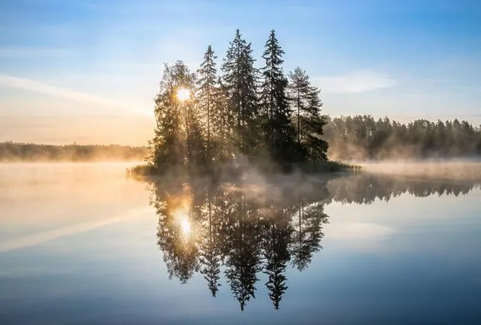 Framed Print : Beautiful morning glow with calm landscape with mood sunrise and sunlight at summer morning in Finland Framed Print : Beautiful morning glow with calm landscape with mood sunrise and sunlight at summer morning in Finland