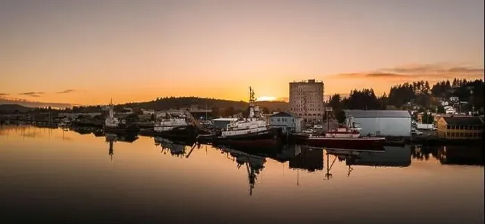 Framed Print : Beautiful orange sunset over Coos Bay, Oregon in United States Framed Print : Beautiful orange sunset over Coos Bay, Oregon in United States