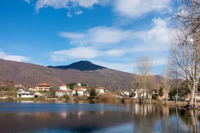 Framed Print : The beautiful Panagitsa village by the lake, in Pella, Greece Framed Print : The beautiful Panagitsa village by the lake, in Pella, Greece