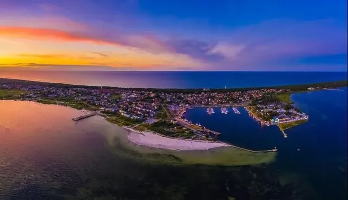 Framed Print : Beautiful Panorama color sky, sunset by the Baltic Sea, Jastarnia, Poland. Harbor. Aerial View Framed Print : Beautiful Panorama color sky, sunset by the Baltic Sea, Jastarnia, Poland. Harbor. Aerial View