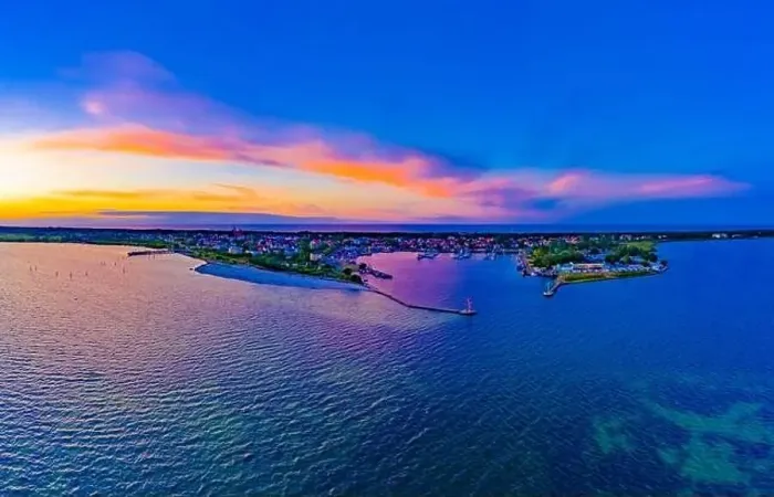 Framed Print : Beautiful Panorama color sky, sunset by the Baltic Sea, Jastarnia, Poland. Aerial View Framed Print : Beautiful Panorama color sky, sunset by the Baltic Sea, Jastarnia, Poland. Aerial View