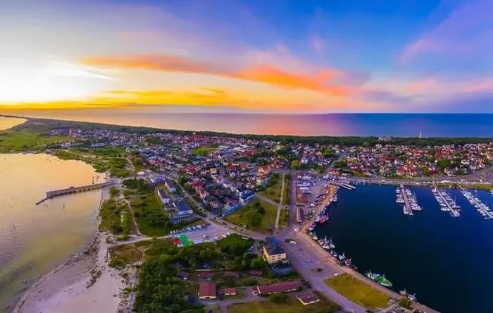 Framed Print : Beautiful Panorama color sky, sunset by the Baltic Sea, Jastarnia, Poland. Aerial View Framed Print : Beautiful Panorama color sky, sunset by the Baltic Sea, Jastarnia, Poland. Aerial View