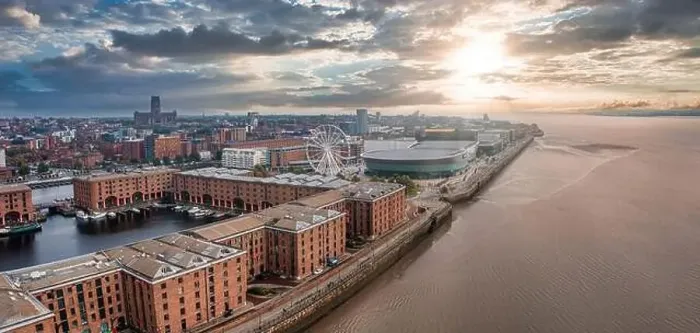 Framed Print : Beautiful panorama of Liverpool waterfront in the sunset Framed Print : Beautiful panorama of Liverpool waterfront in the sunset