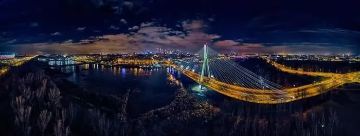 Framed Print : Beautiful panoramic aerial drone skyline view of the center of night Warsaw with skyscrapers in the background with Framed Print : Beautiful panoramic aerial drone skyline view of the center of night Warsaw with skyscrapers in the background with