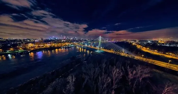 Framed Print : Beautiful panoramic aerial drone skyline view of the center of night Warsaw with skyscrapers in the background with Framed Print : Beautiful panoramic aerial drone skyline view of the center of night Warsaw with skyscrapers in the background with