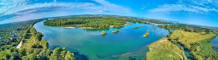 Framed Print : Beautiful panoramic aerial drone view to the confluence of the rivers Irtysh and Ulba in UST-KAMENOGORSK (Oskemen) Framed Print : Beautiful panoramic aerial drone view to the confluence of the rivers Irtysh and Ulba in UST-KAMENOGORSK (Oskemen)