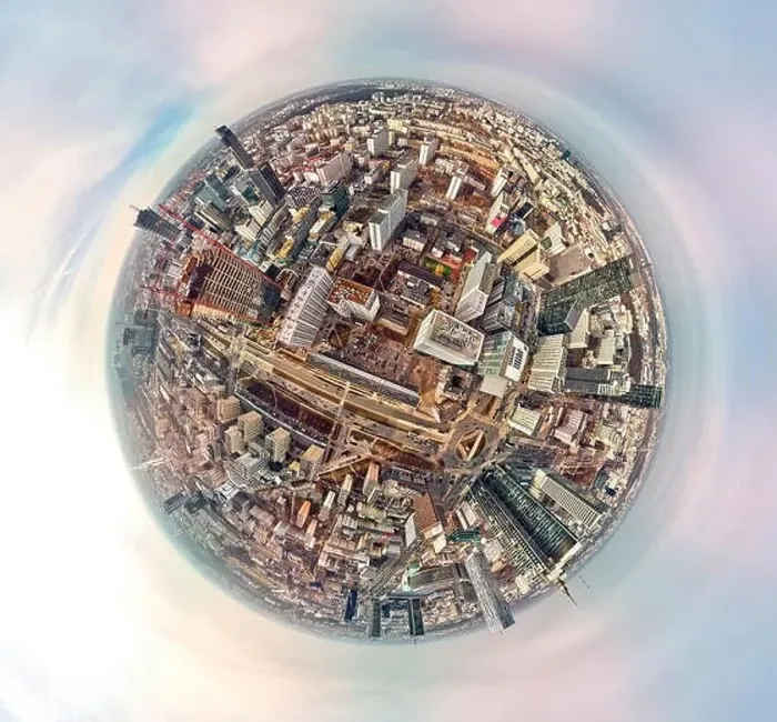 Framed Print : Beautiful panoramic aerial drone view little planet - 360 degree panorama - to Warsaw modern City