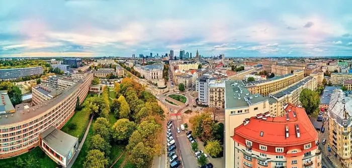Framed Print : Beautiful panoramic aerial drone view to The Main Building of the Warsaw University of Technology - the historic Framed Print : Beautiful panoramic aerial drone view to The Main Building of the Warsaw University of Technology - the historic