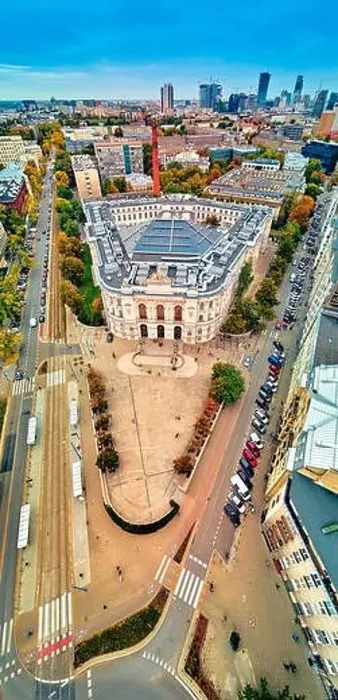 Framed Print : Beautiful panoramic aerial drone view to The Main Building of the Warsaw University of Technology - the historic Framed Print : Beautiful panoramic aerial drone view to The Main Building of the Warsaw University of Technology - the historic