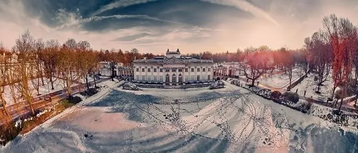 Framed Print : Beautiful panoramic aerial drone view of the Palace on the Isle (Polish: Palac Na Wyspie)