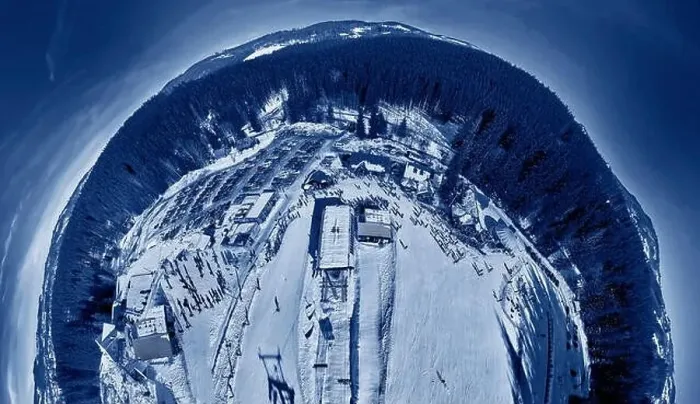 Framed Print : Beautiful panoramic aerial drone view to the ski resort Zloty Gron - near Istebna - a large village Framed Print : Beautiful panoramic aerial drone view to the ski resort Zloty Gron - near Istebna - a large village