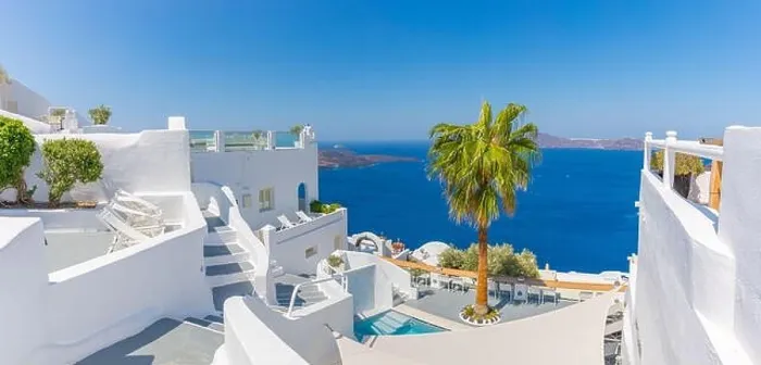 Framed Print : Beautiful panoramic street view on the mediterranean blue sea, caldera and volcano. Traditional white architecture of Santorini island, Thira, Greece Framed Print : Beautiful panoramic street view on the mediterranean blue sea, caldera and volcano. Traditional white architecture of Santorini island, Thira, Greece