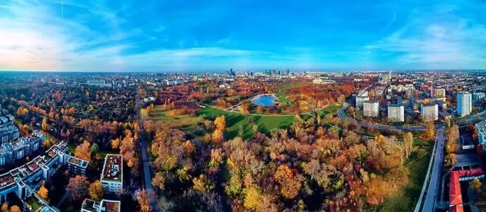 Framed Print : A beautiful panoramic view of the sunset in a fabulous November autumn evening at sunset from drone at Pola Mokotowskie Framed Print : A beautiful panoramic view of the sunset in a fabulous November autumn evening at sunset from drone at Pola Mokotowskie