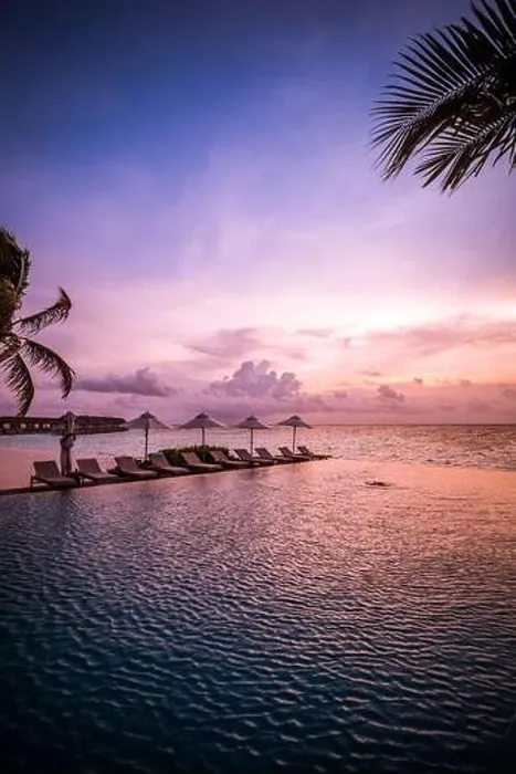 Framed Print : Beautiful poolside and sunset sky with palm trees. Luxury tropical beach landscape, infinity swimming pool, deck chairs and loungers under umbrella Framed Print : Beautiful poolside and sunset sky with palm trees. Luxury tropical beach landscape, infinity swimming pool, deck chairs and loungers under umbrella