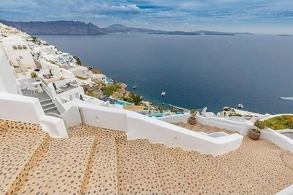 Beautiful Santorini by surise Greece. Stair to the sea, Santorini